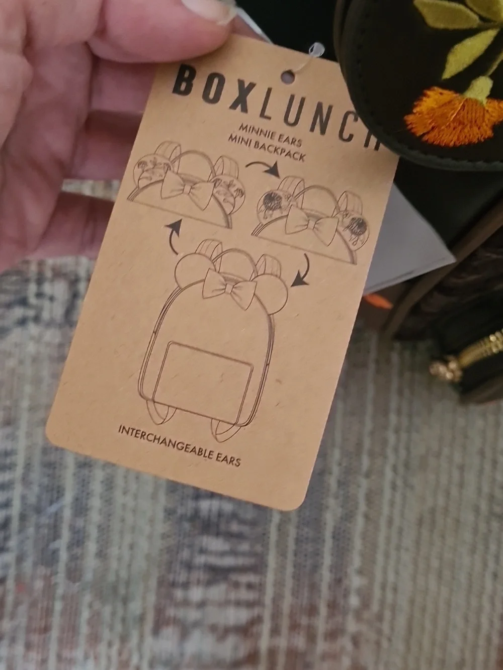 BoxLunch Exclusive Minnie Mouse Velvet Floral Interchangable Ear Backpack - Picture 4 of 7